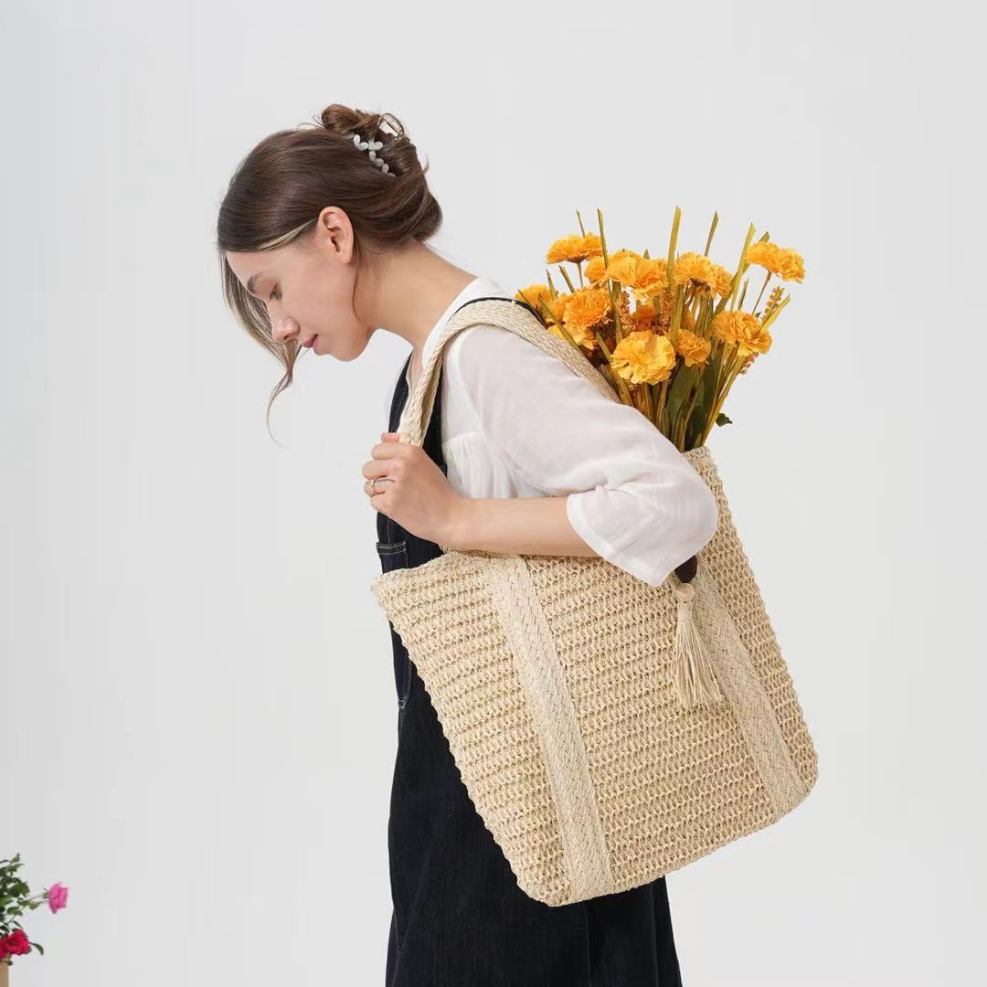 Bolsa feminina de palha Grande saco com Alça ombro Design Rústico XV-013