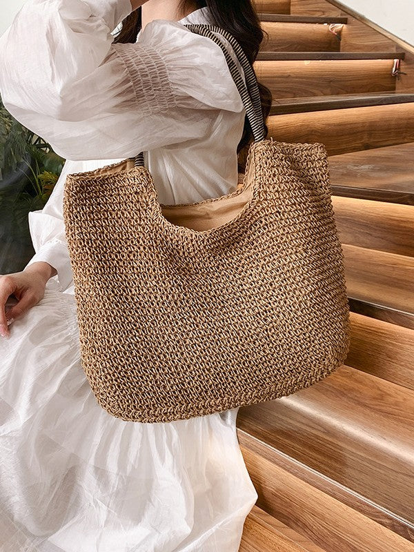 Bolsa feminina de palha Grande saco com Alça ombro Design Rústico