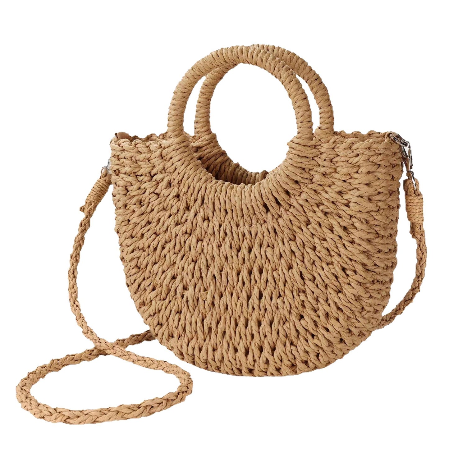 Bolsa feminina de palha pequena com Alça Transversal e Mão lua pequena