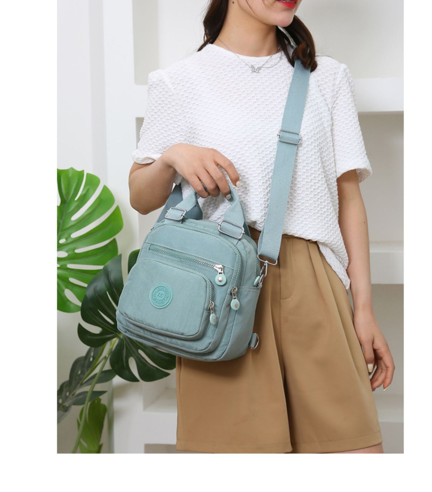 Bolsa feminina vira mochila transversal tiracolo 3 em 1 nylon impermeável multiusos XV-4604