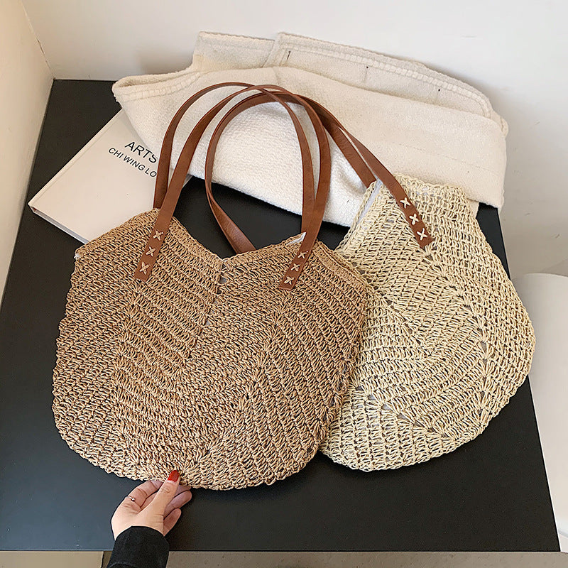 Bolsa feminina de palha Grande saco com Alça ombro Design Rústico