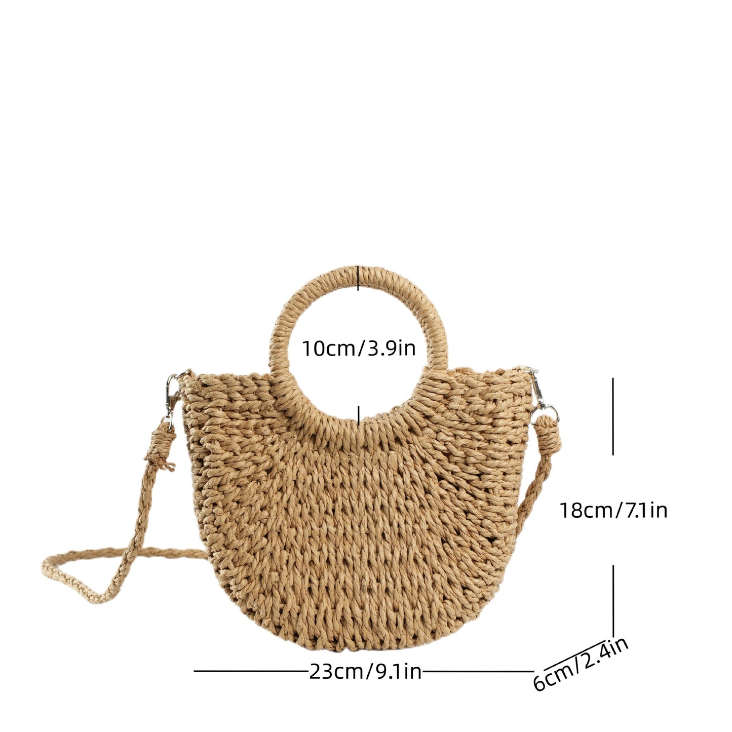 Bolsa feminina de palha pequena com Alça Transversal e Mão lua pequena