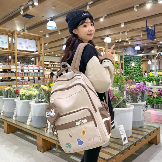 Mochila feminina escolar de grande capacidade nylon impermeável 973