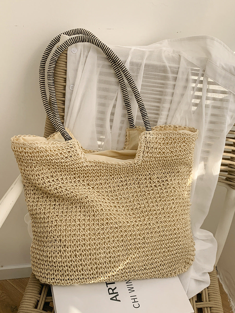 Bolsa feminina de palha Grande saco com Alça ombro Design Rústico