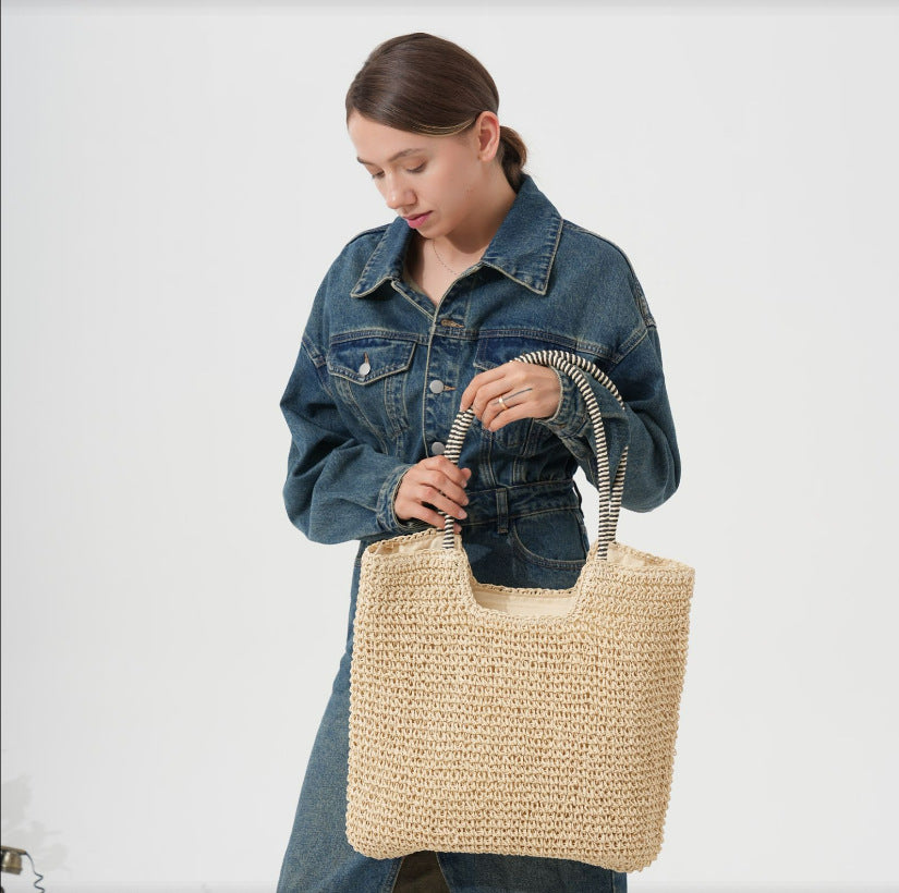 Bolsa feminina de palha Grande saco com Alça ombro Design Rústico