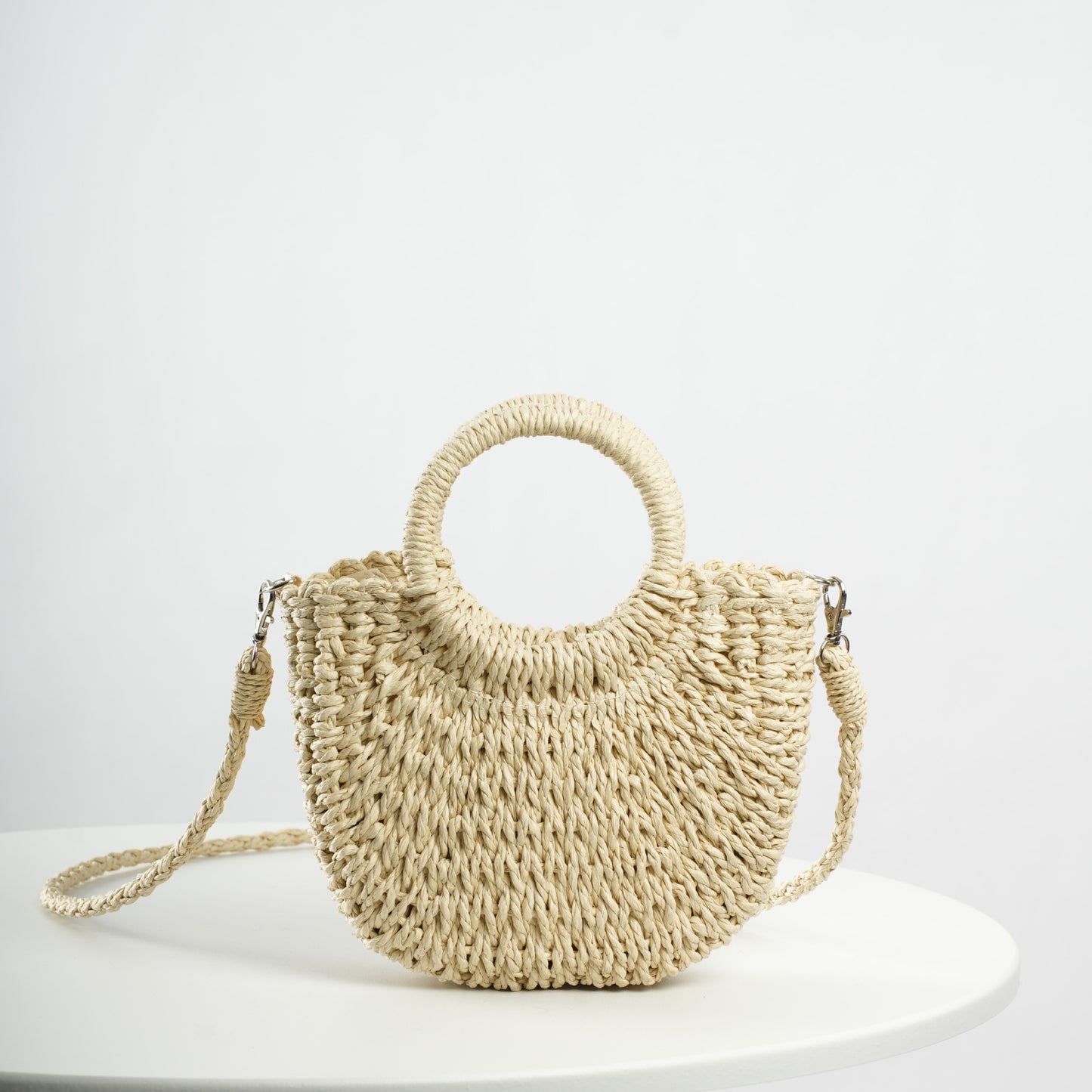 Bolsa feminina de palha pequena com Alça Transversal e Mão lua pequena