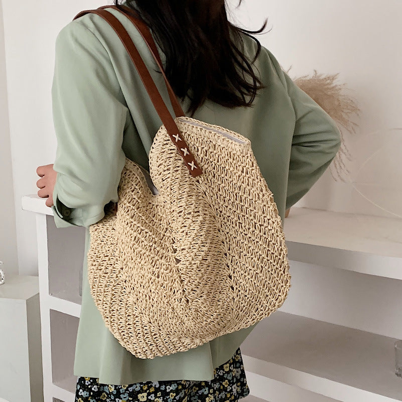Bolsa feminina de palha Grande saco com Alça ombro Design Rústico
