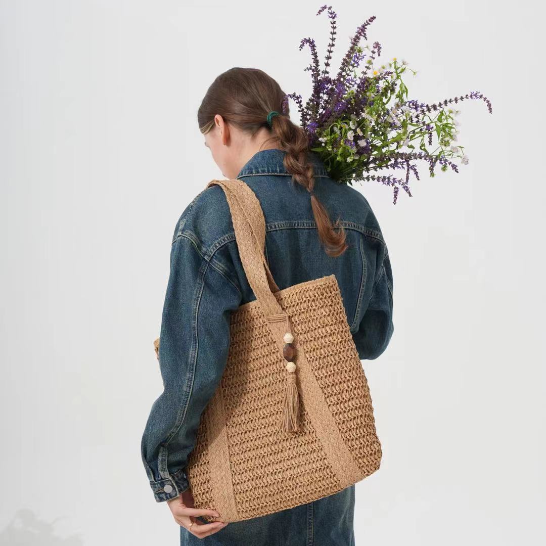Bolsa feminina de palha Grande saco com Alça ombro Design Rústico XV-013