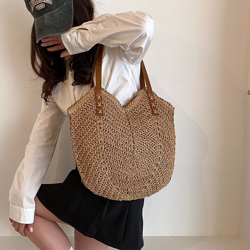 Bolsa feminina de palha Grande saco com Alça ombro Design Rústico