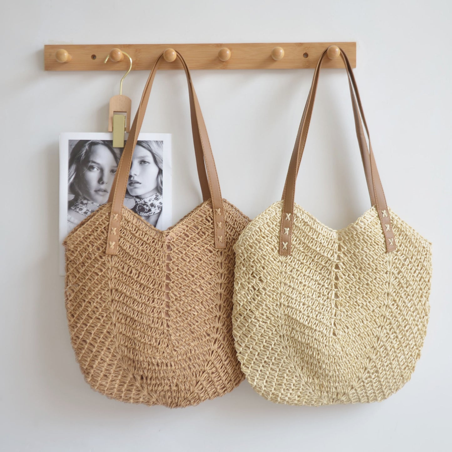 Bolsa feminina de palha Grande saco com Alça ombro Design Rústico