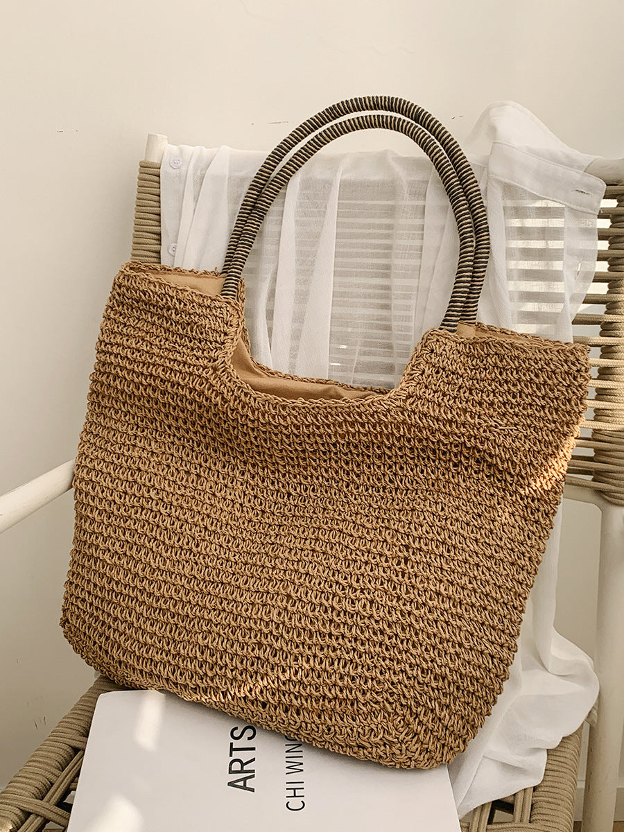 Bolsa feminina de palha Grande saco com Alça ombro Design Rústico