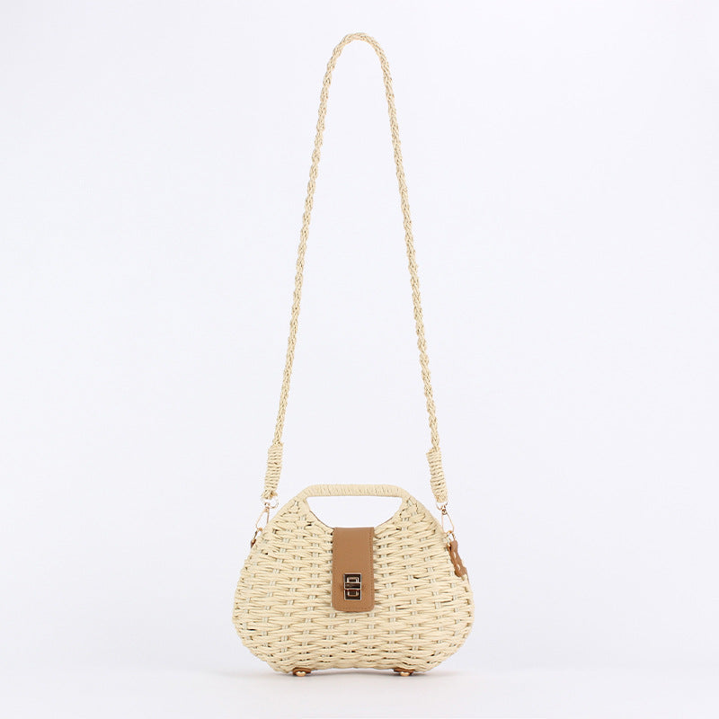 Bolsa feminina de palha Blogueira box com Alça de mao e transversal corrente ombro Design XV-0011