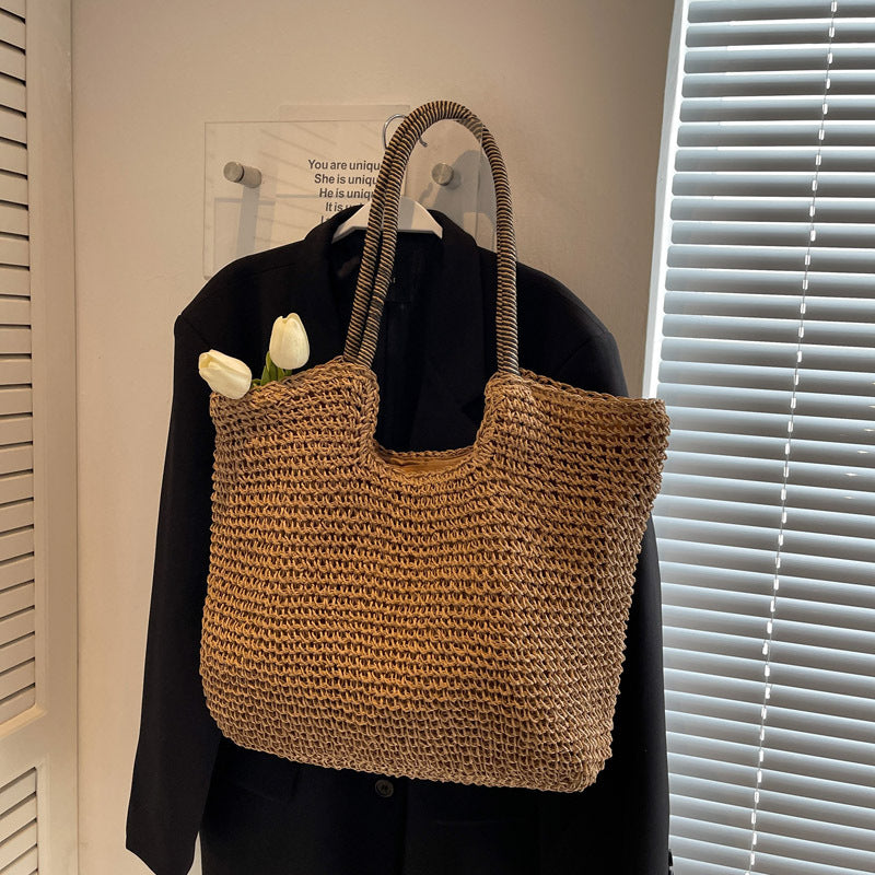 Bolsa feminina de palha Grande saco com Alça ombro Design Rústico