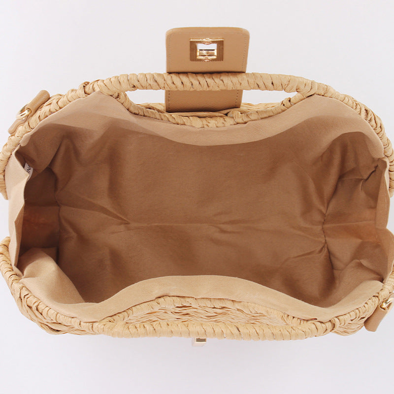 Bolsa feminina de palha Blogueira box com Alça de mao e transversal corrente ombro Design XV-0011