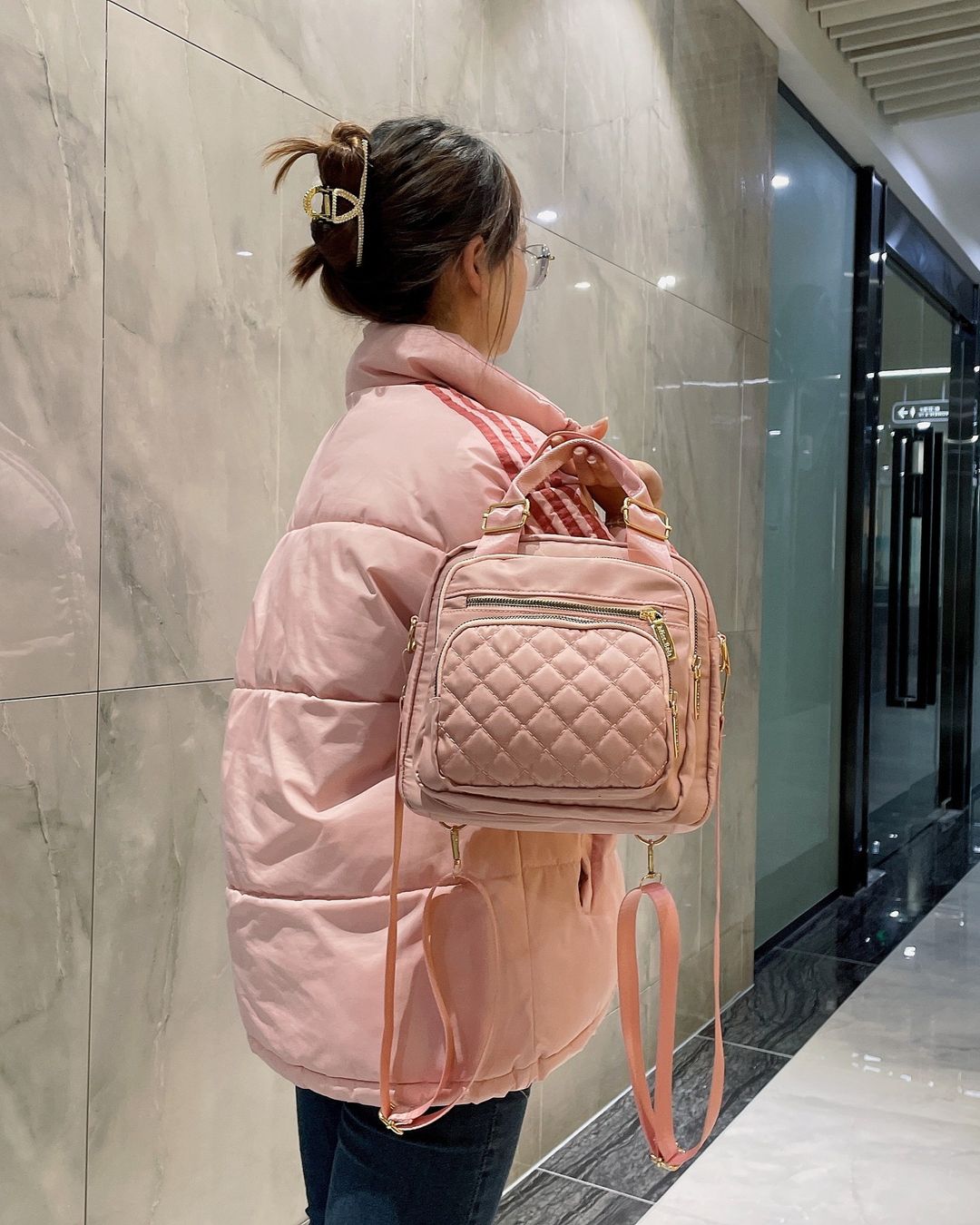 Bolsa feminina vira mochila transversal tiracolo 3 em 1 nylon impermeável multiusos XV-2974