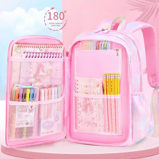 Mochila escolar infantil menina nylon impermeável colecao nova aberta estilo geladeira estudante 1832-2