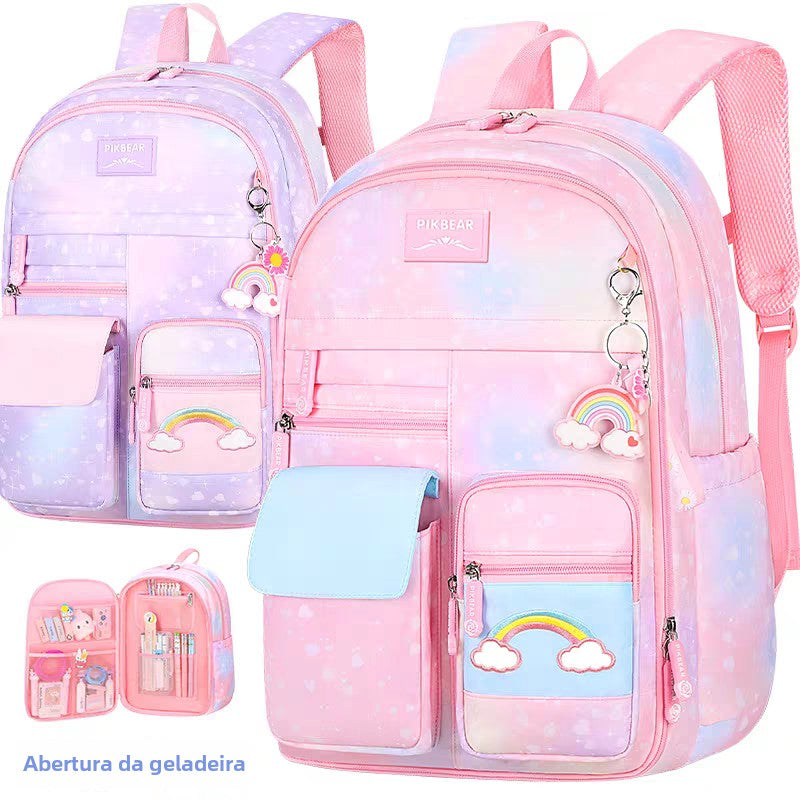 Mochila escolar infantil menina nylon impermeável colecao nova aberta estilo geladeira estudante XV-251