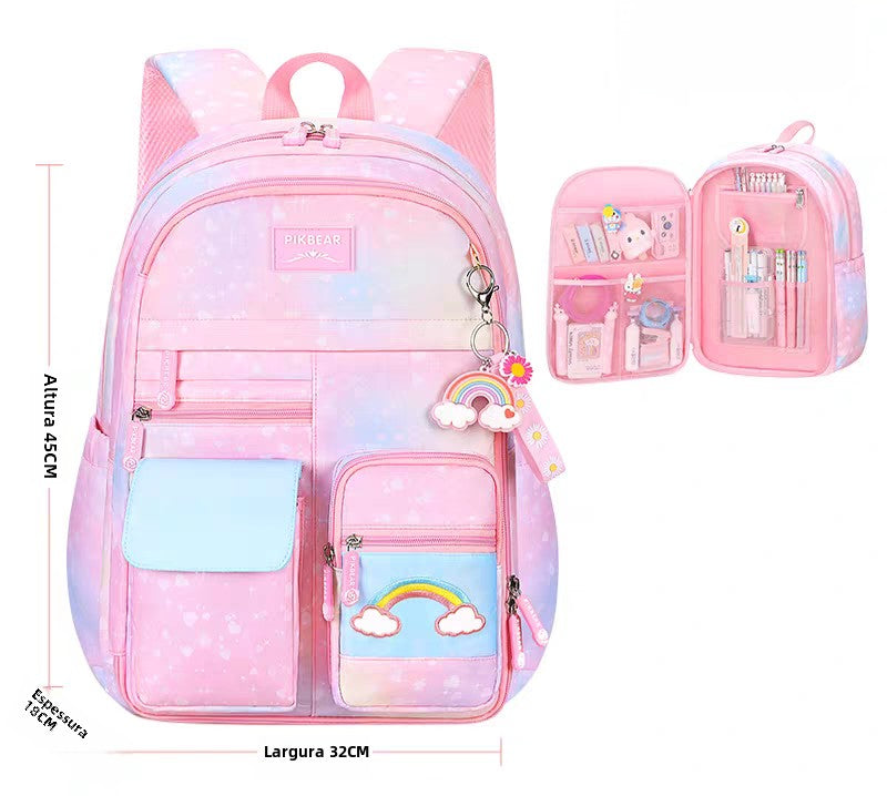 Mochila escolar infantil menina nylon impermeável colecao nova aberta estilo geladeira estudante XV-251