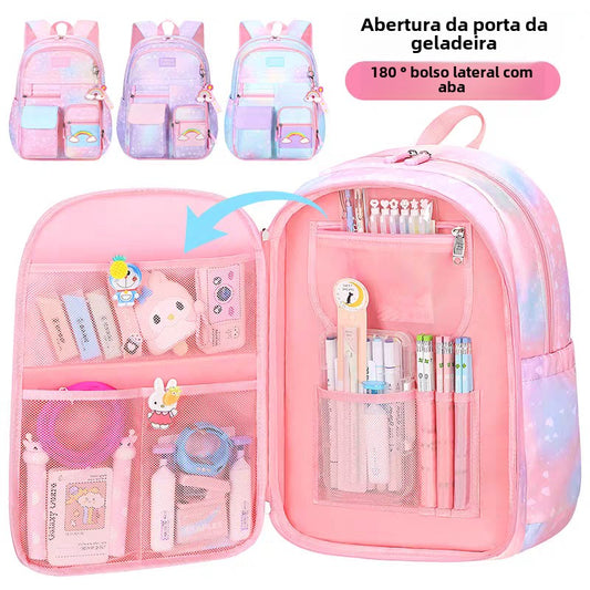 Mochila escolar infantil menina nylon impermeável colecao nova aberta estilo geladeira estudante XV-251