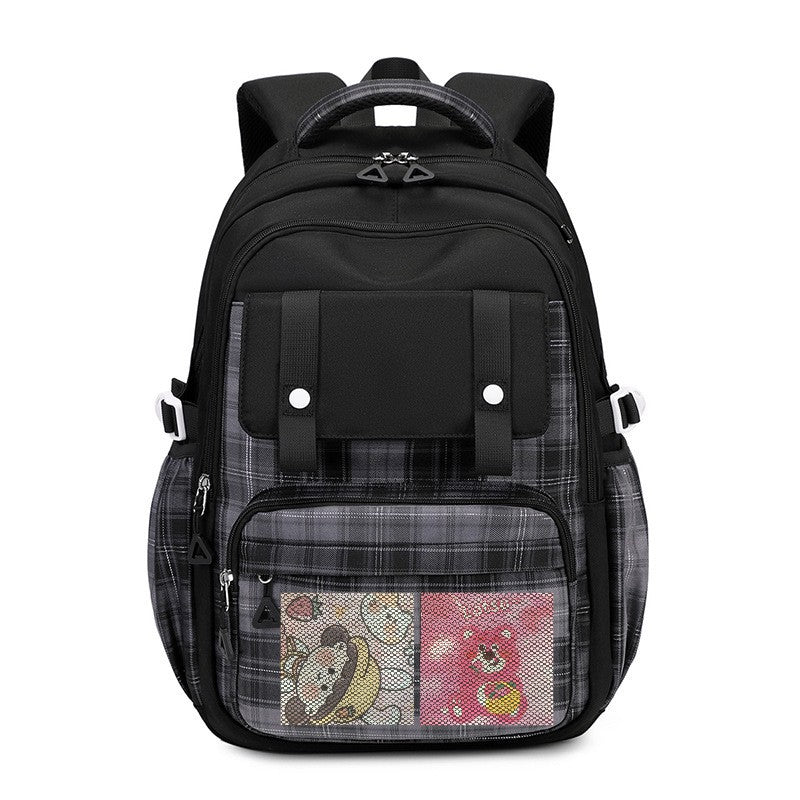 Mochila feminina escolar de grande capacidade nylon impermeável Xadrez 1719