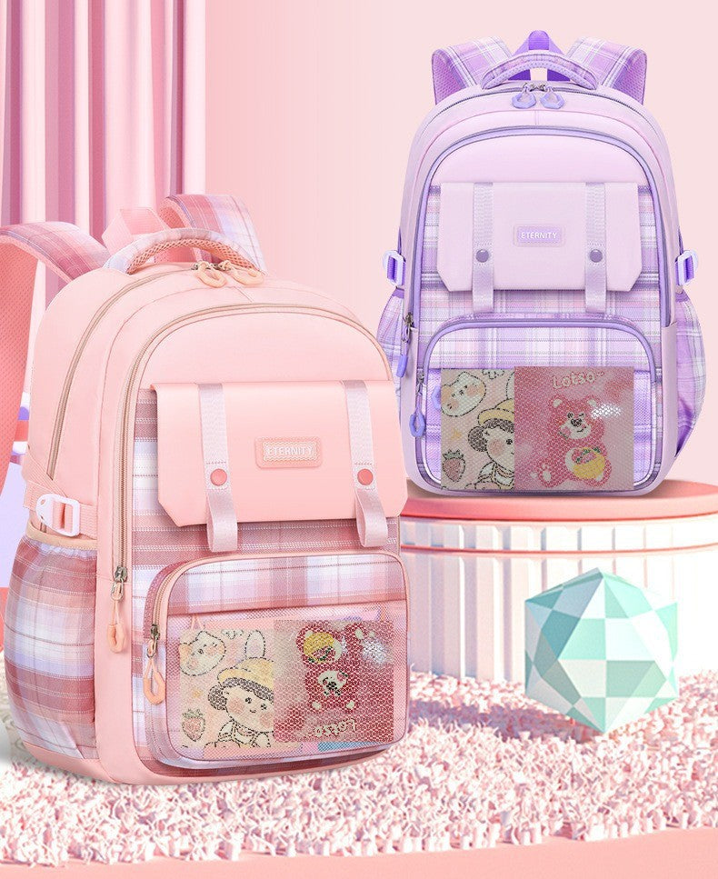 Mochila feminina escolar de grande capacidade nylon impermeável Xadrez 1719