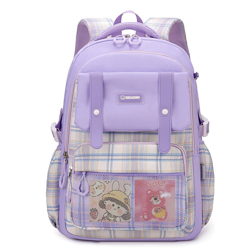 Mochila feminina escolar de grande capacidade nylon impermeável Xadrez 1719