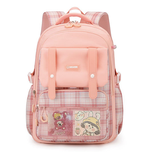 Mochila feminina escolar de grande capacidade nylon impermeável Xadrez 1719