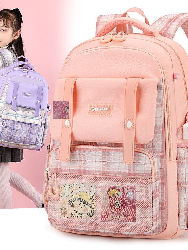 Mochila feminina escolar de grande capacidade nylon impermeável Xadrez 1719