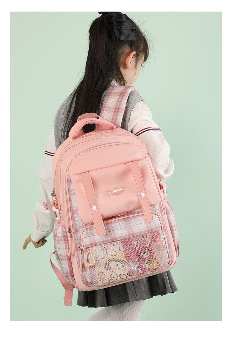 Mochila feminina escolar de grande capacidade nylon impermeável Xadrez 1719