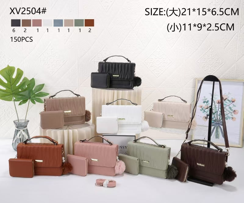 Bolsa Transversal Feminina com Carteira e Pompom – Design Elegante em Couro Sintético XV2504