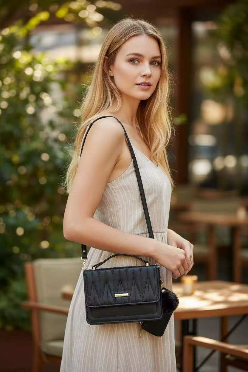 Bolsa Transversal Feminina com Carteira e Pompom – Design Elegante em Couro Sintético XV2504