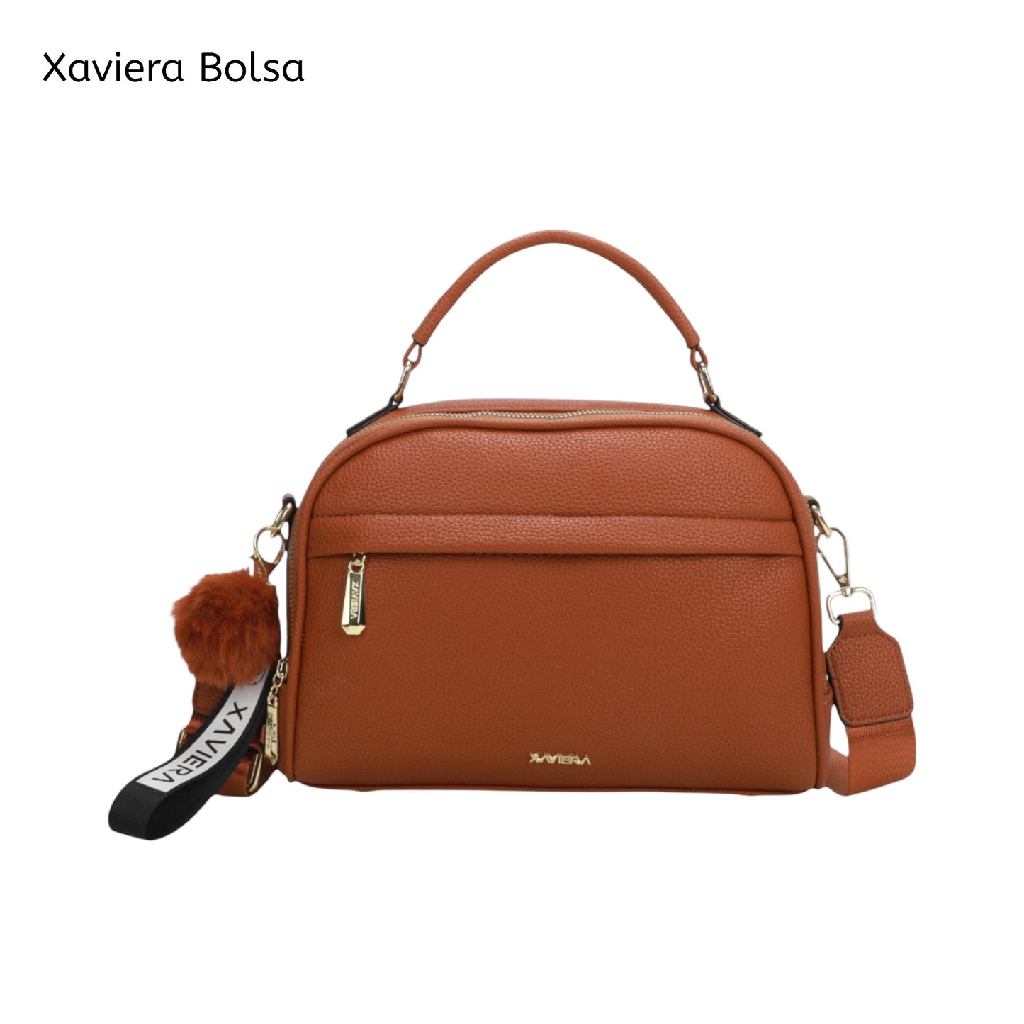XAVIERA Bolsa Transversal Feminina com Pompom e Alça Estampada – Ref. WX-1623