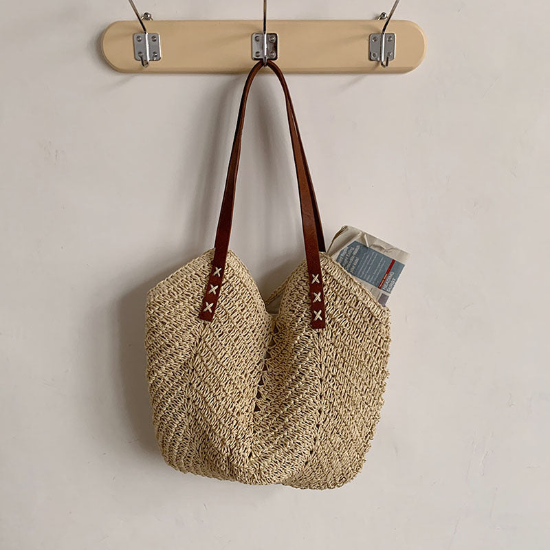 Bolsa feminina de palha Grande saco com Alça ombro Design Rústico