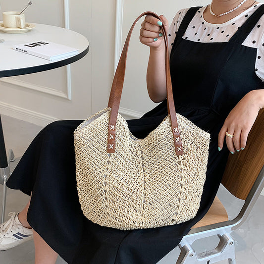 Bolsa feminina de palha Grande saco com Alça ombro Design Rústico