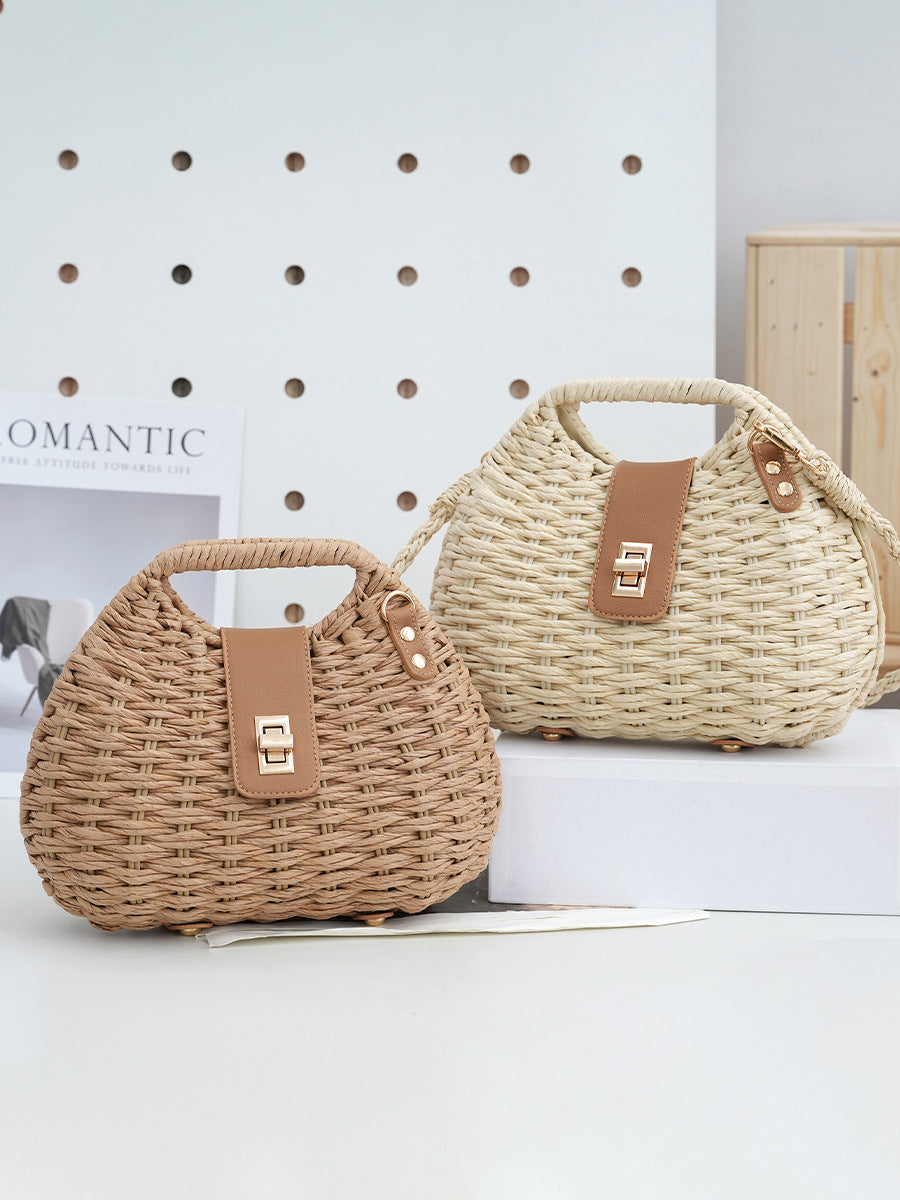 Bolsa feminina de palha Blogueira box com Alça de mao e transversal corrente ombro Design XV-0011