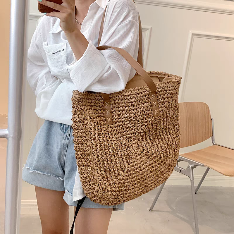 Bolsa feminina de palha Grande saco com Alça ombro Design Rústico HL12-30